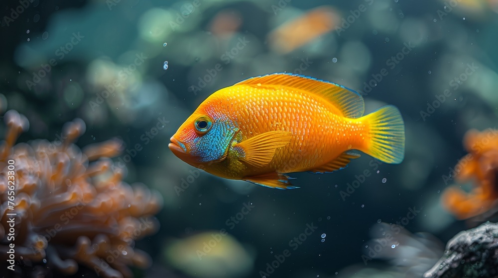 A macro shot of a school of tropical fish, featuring brilliant orange and turquoise tones A macro shot of a school of tropical fish, featuring brilliant orange and turquoise tones