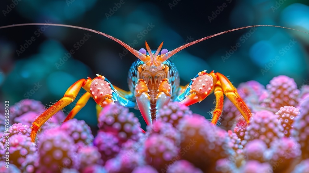 brightly-colored insect resting atop a vibrant cluster of pink and yellow blossoms against fuzzy backdrop brightly-colored insect resting atop a vibrant cluster of pink and yellow blossoms against fuzzy backdrop