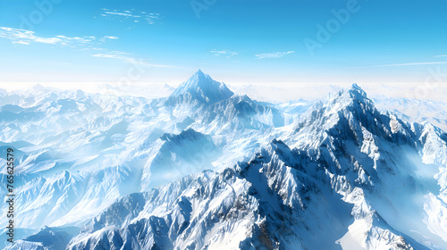 Pristine snow-capped mountains under a clear blue sky