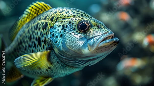 A photo of a fish with many other fish in its mouth and the background, zoomed in