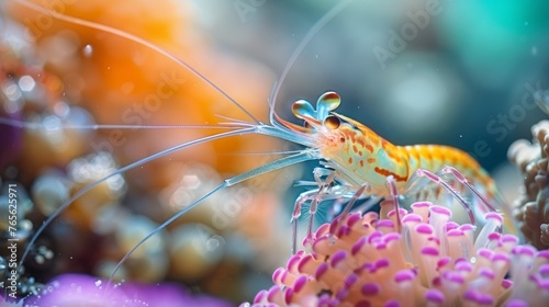  A photo of a vibrant sea anemone resting on a coral with several other sea anemones visible in the background