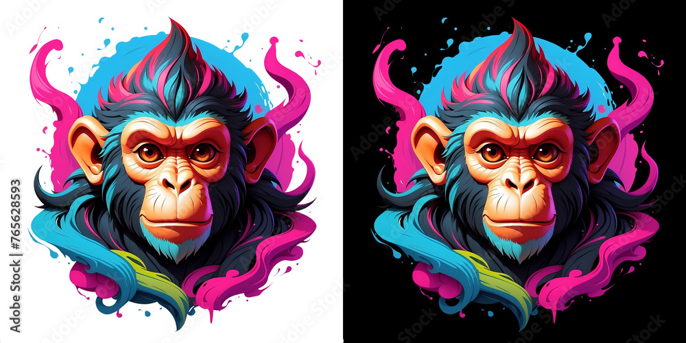 Beautiful Ape Monkey Mascot Logo, T-shirt Design DTF stickers clipart.