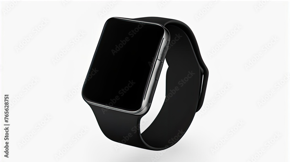 Smart watch with black strap on the white table with copy space at the left side Smart watch with black strap on the white table with copy space at the left side