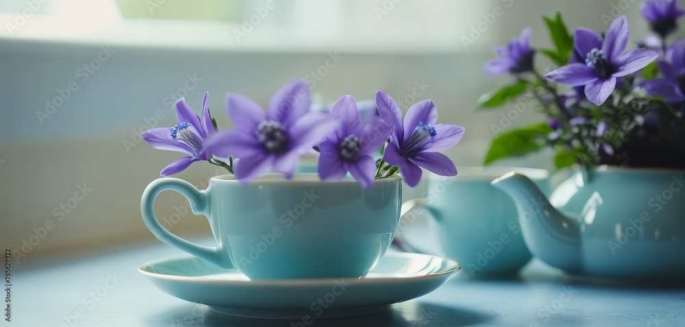 Tranquil Tea Garden. Pastel Floral Still Life Artwork Tranquil Tea Garden. Pastel Floral Still Life Artwork