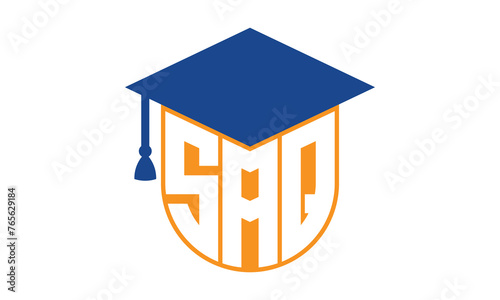 SAQ initial letter academic logo design vector template. school college logo, university logo, graduation cap logo, institute logo, educational logo, library logo, teaching logo, book shop, varsity photo