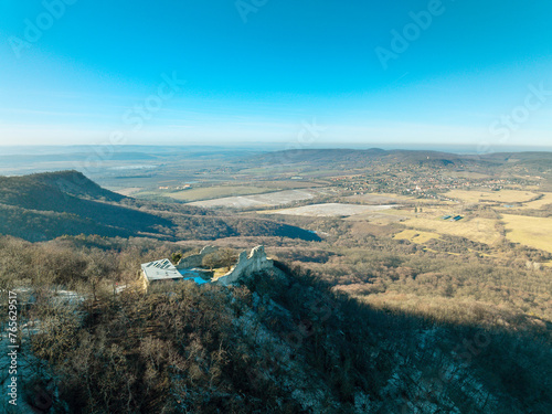 Aerial view about the castle Rezi (Hungarian name is Rezi Var) This is an historical ancient fort ruins in Balaton uplands region.  Built in XI. century. Famous hiking place in this region free entry photo