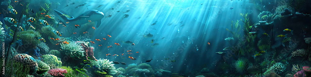 Underwater Wonderland: Discovering the Wonders and Mysteries of Ocean Life - obrazy, fototapety, plakaty 