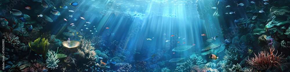Underwater Wonderland: Discovering the Wonders and Mysteries of Ocean Life - obrazy, fototapety, plakaty 