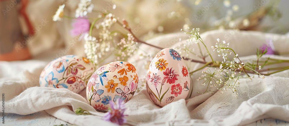 Happy Easter banner with easter eggs in nest and spring flowers.Nature eco Easter background with copy space. Flat lay,easter banner,happy easter background,easter zero waste,eco friendly Happy Easter banner with easter eggs in nest and spring flowers.Nature eco Easter background with copy space. Flat lay,easter banner,happy easter background,easter zero waste,eco friendly