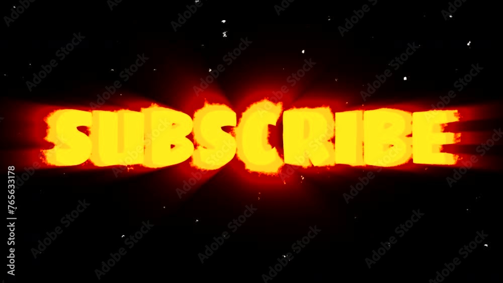 Yellow Red Glowing Neon Subscribe Floating Animated Flame Message. Retro disco comic style, social media design, concept vlog, title video for you tube or network marketing	