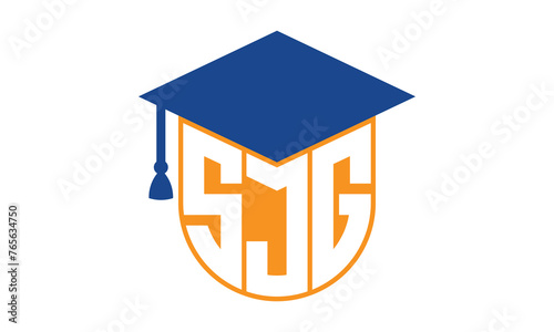 SJG initial letter academic logo design vector template. school college logo, university logo, graduation cap logo, institute logo, educational logo, library logo, teaching logo, book shop, varsity