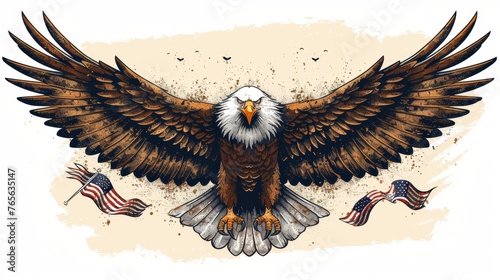 American Patriotic Eagle with USA flags 