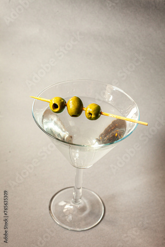 Classic Martini cocktail with olives