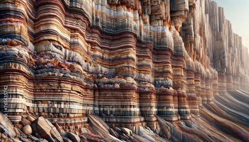 A detailed image showcasing layers of sedimentary rock in a cliff face. photo