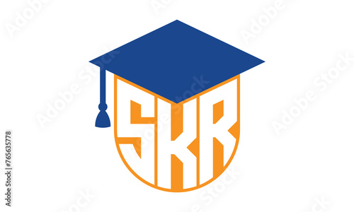 SKR initial letter academic logo design vector template. school college logo, university logo, graduation cap logo, institute logo, educational logo, library logo, teaching logo, book shop, varsity photo