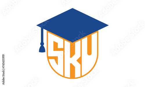 SKU initial letter academic logo design vector template. school college logo, university logo, graduation cap logo, institute logo, educational logo, library logo, teaching logo, book shop, varsity