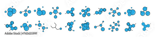 A set of molecular formulas, chemical compounds in blue on a white background. Molecular structure, molecular formula models for modern emblems and badges. Vector EPS 10.