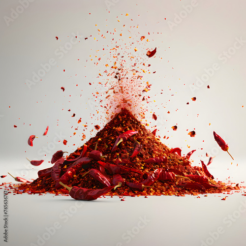 Photo realistic red chilli powder mound on white background