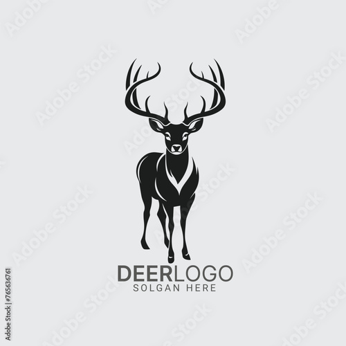 black and white deer logo in vector format. Perfect silhouette for hunting, clipart, designs, and impactful illustrations. Download now deer buck logo!