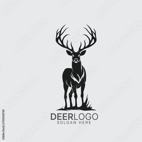 black and white deer logo in vector format. Perfect silhouette for hunting, clipart, designs, and impactful illustrations. Download now deer buck logo!
