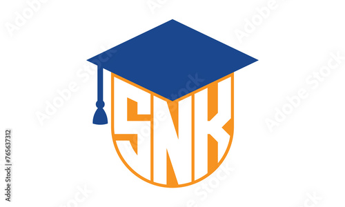 SNK initial letter academic logo design vector template. school college logo, university logo, graduation cap logo, institute logo, educational logo, library logo, teaching logo, book shop, varsity photo