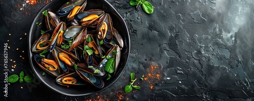 mussel delicacy dish on a plate. photo