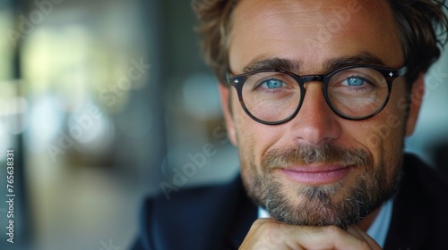 Businessman in his office thinking close up portrait