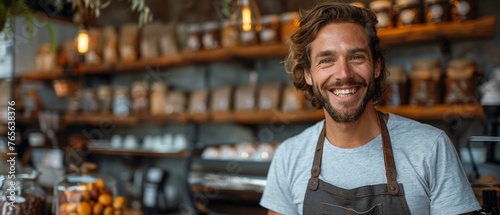 Barista and customer laughing