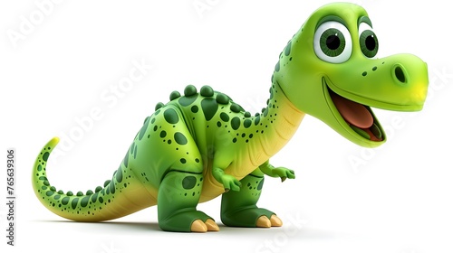 Vibrant Green Cartoon Dinosaur with Surprised Facial Expression on Isolated White Background