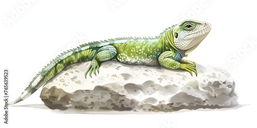 Green Lizard Basking on Rock,Dreaming of Insect Feasts,Illustrated in Natural Environment photo