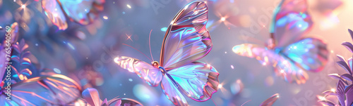 Iridescent Butterfly on Shimmering Floral Background © augenperspektive
