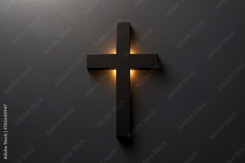 Simple black cross on a dark background with spotlight