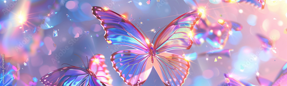 Iridescent Butterfly on Shimmering Floral Background
Iridescent Butterfly on Shimmering Floral Background