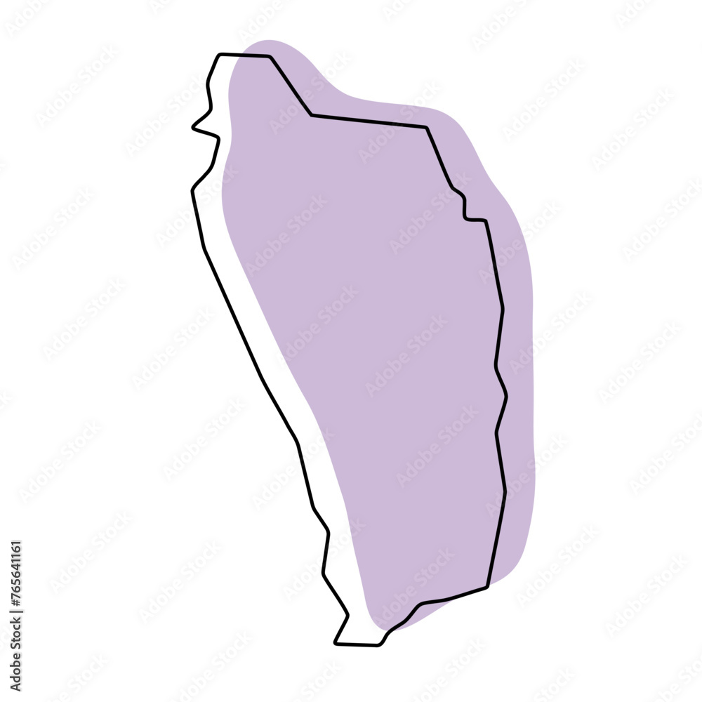Dominica country simplified map. Violet silhouette with thin black smooth contour outline isolated on white background. Simple vector icon Dominica country simplified map. Violet silhouette with thin black smooth contour outline isolated on white background. Simple vector icon