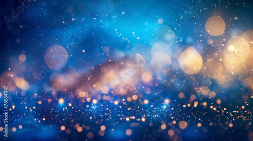 abstract blue background, blue glitter, shiny background with blurred bokeh, winter wallpaper 