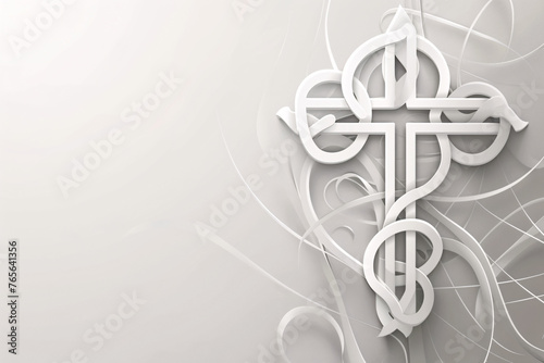 hite ornamental cross on light gray abstract background photo