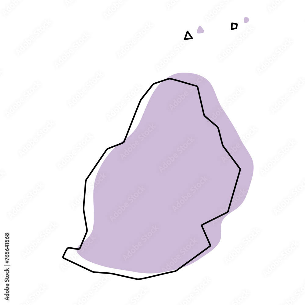 Mauritius country simplified map. Violet silhouette with thin black smooth contour outline isolated on white background. Simple vector icon Mauritius country simplified map. Violet silhouette with thin black smooth contour outline isolated on white background. Simple vector icon