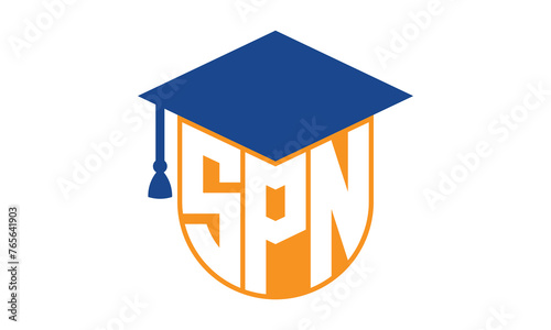 SPN initial letter academic logo design vector template. school college logo, university logo, graduation cap logo, institute logo, educational logo, library logo, teaching logo, book shop, varsity photo