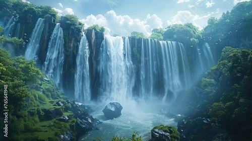 A beautiful very big waterfall. Generative AI. © visoot