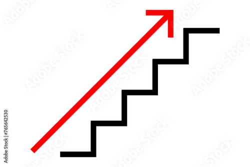 Stairs up icon. Stairs with up arrow flat icon. Vector isolated on white background.
