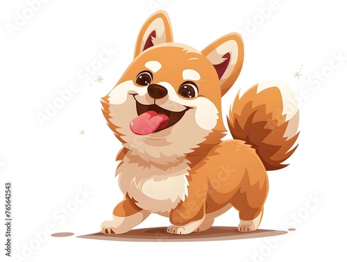 A cheerful and energetic cartoon dog with a wagging tail tongue out and sparkles in its eyes The dog is in a playful