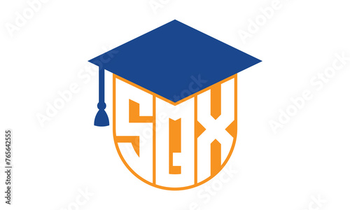 SQX initial letter academic logo design vector template. school college logo, university logo, graduation cap logo, institute logo, educational logo, library logo, teaching logo, book shop, varsity photo