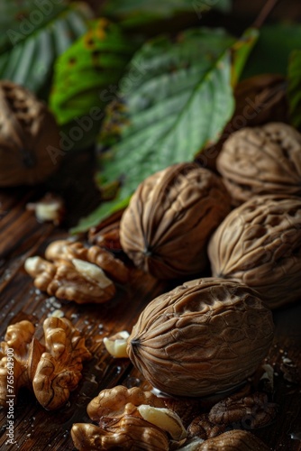 Closeup of Walnuts with Rich Texture and Brown Shell