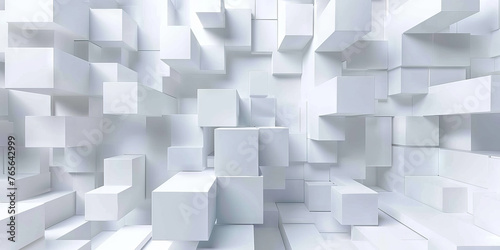 Abstract white background with cubes and blocks. Vector illustration. 3d white cube boxes and square elements for presentation design. banner