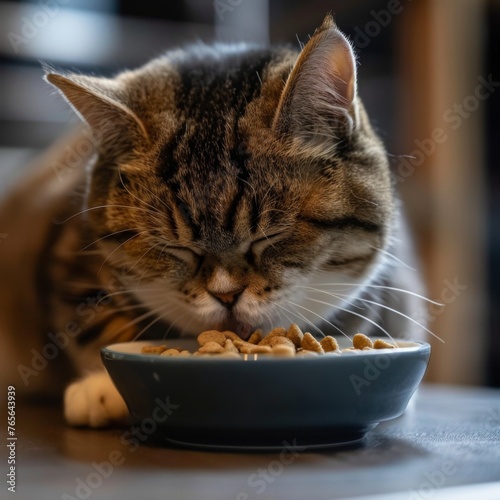 A cat eating food. ai generated
