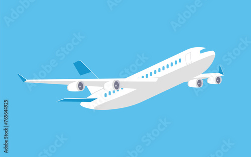 Passenger plane is flying, flat vector illustration. The view is three quarters.