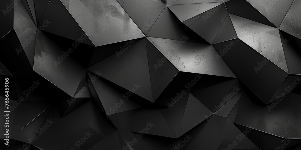 Black abstract background with low poly geometric shapes, dark monochrome wallpaper for design , black Geometric shapes ,banner Black abstract background with low poly geometric shapes, dark monochrome wallpaper for design , black Geometric shapes ,banner