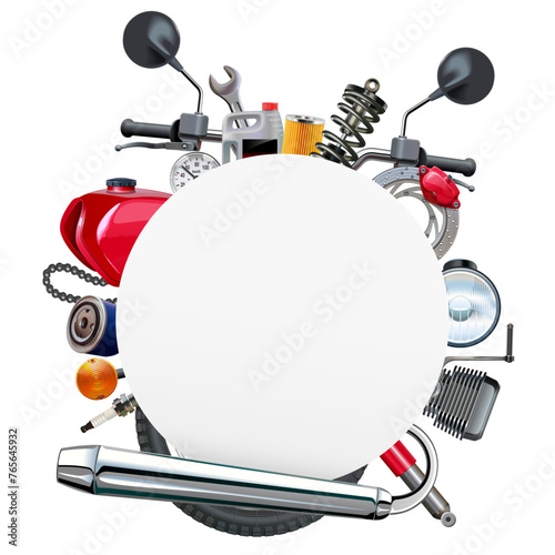 Vector Motorcycle Spare Parts with Round Paper Frame