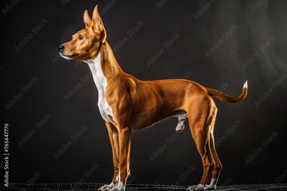 Basenji Dog Standing Alone on Dark Background