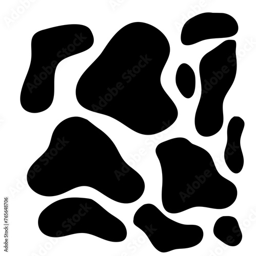 Cow seamless pattern in black, Black Freeform repeating shapes. Cartoon doodle style vector illustration